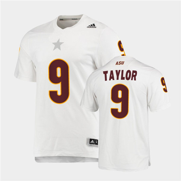 Mens Arizona State Sun Devils #9 D.J. Taylor adidas 2020 White Maroon College Football Jersey 