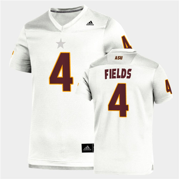Mens Arizona State Sun Devils #4 Evan Fields adidas 2020 White Maroon College Football Jersey 