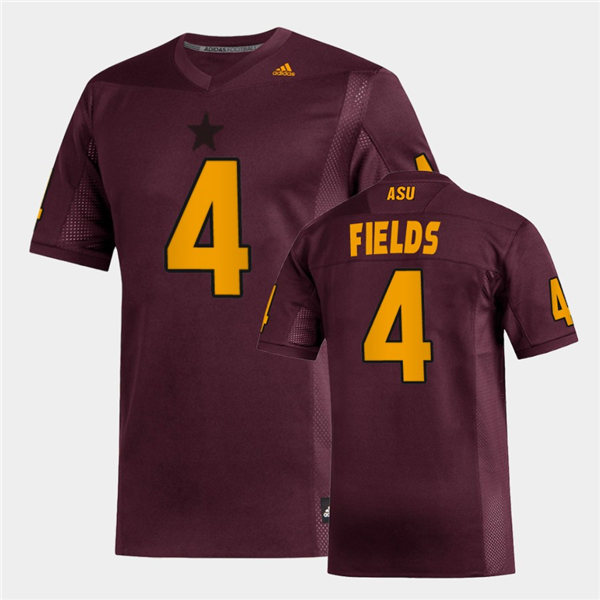 Mens Arizona State Sun Devils #4 Evan Fields adidas 2020 Maroon Gold College Football Jersey