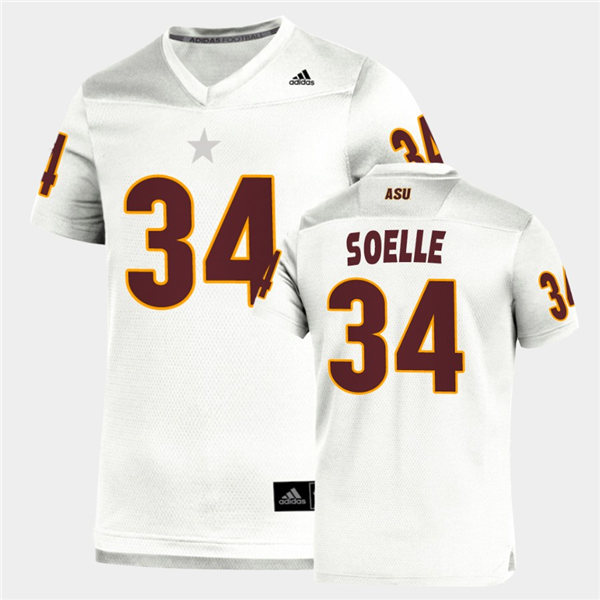 Mens Arizona State Sun Devils #34 Kyle Soelle adidas 2020 White Maroon College Football Jersey 