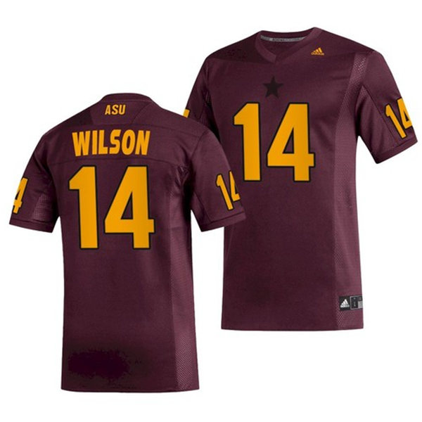 Mens Arizona State Sun Devils #14 Johnny Wilson adidas 2020 Maroon Gold College Football Jersey