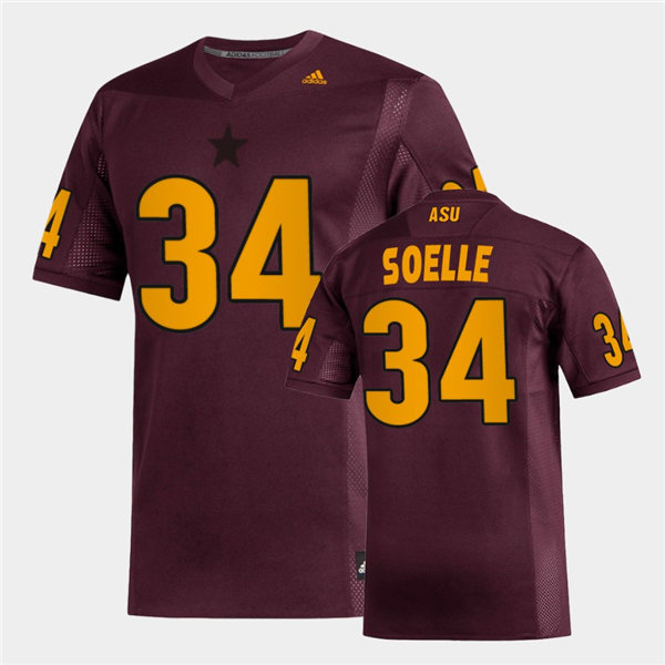 Mens Arizona State Sun Devils #34 Kyle Soelle adidas 2020 Maroon Gold College Football Jersey