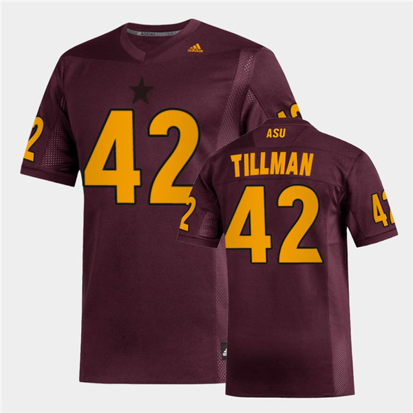 Mens Arizona State Sun Devils #42 Pat Tillman adidas 2020 Maroon Gold College Football Jersey