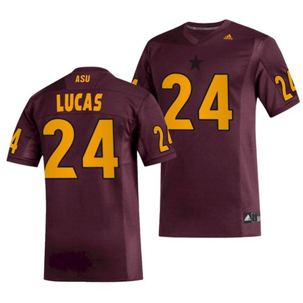Mens Arizona State Sun Devils #24 Chase Lucas adidas 2020 Maroon Gold College Football Jersey