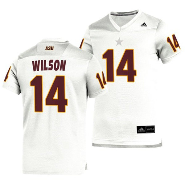 Mens Arizona State Sun Devils #14 Johnny Wilson adidas 2020 White Maroon College Football Jersey 