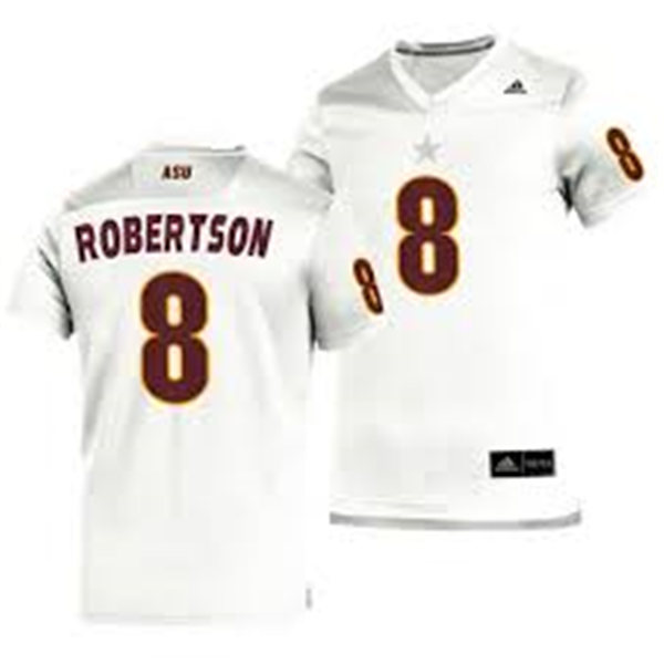 Mens Arizona State Sun Devils #8 Merlin Robertson adidas 2020 White Maroon College Football Jersey 