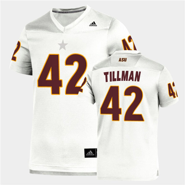 Mens Arizona State Sun Devils #42 Pat Tillman adidas 2020 White Maroon College Football Jersey 