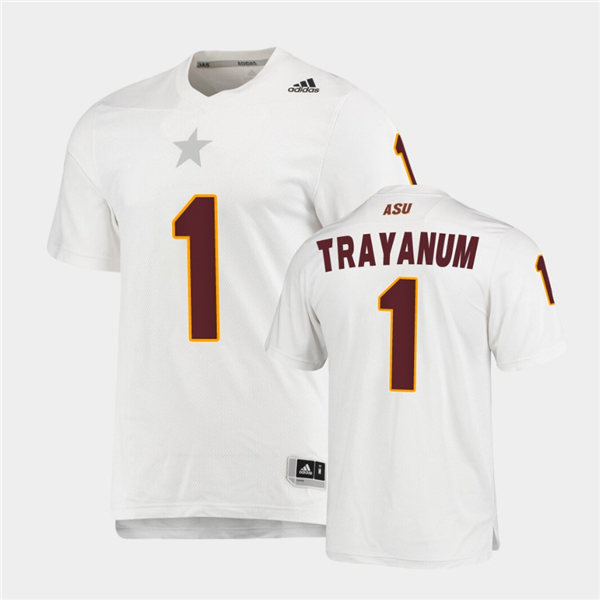 Mens Arizona State Sun Devils #1 DeaMonte Trayanum adidas 2020 White Maroon College Football Jersey 