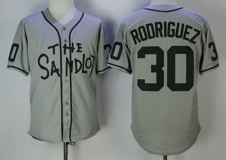 Mens #30 The Jet Rodriguez The Sandlot Grey Stitched Film Baseball Jersey 