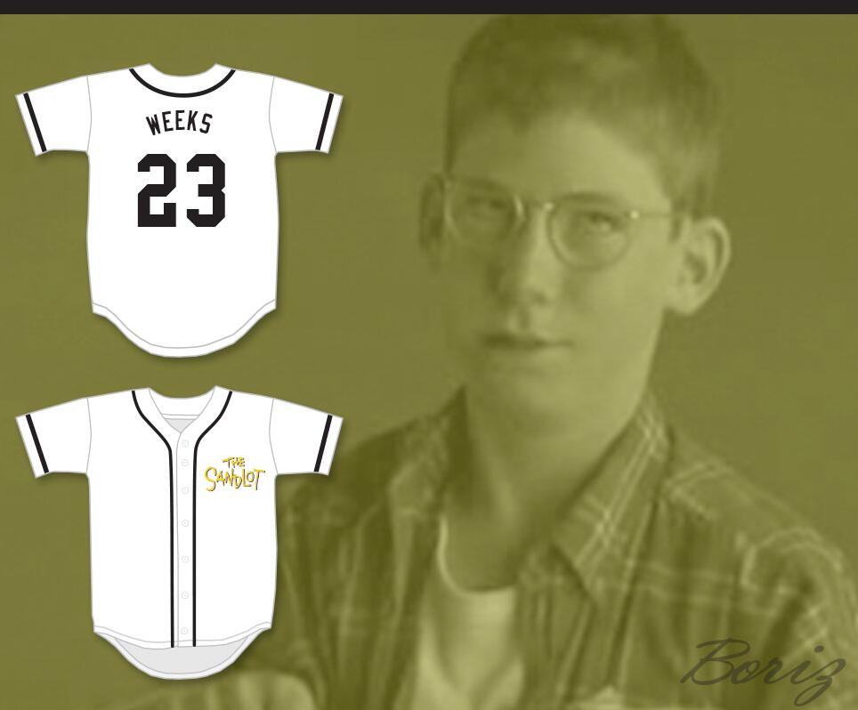 Mens The Sandlot #23 Bertram Weeks White With Gold The Sandlot Baseball Jersey 