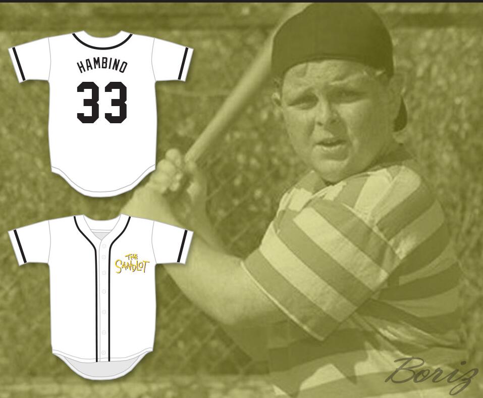 Mens The Sandlot #33 Hamilton 'Hambino' Porter White With Gold The Sandlot Baseball Jersey 