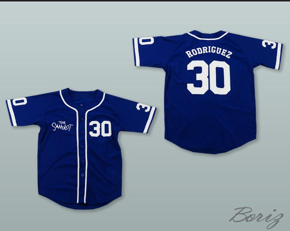 Mens #30 The Jet Rodriguez The Sandlot Blue Stitched Film Baseball Jersey 