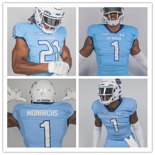 Mens Youth Old Dominion Monarchs Custom Under Armour 2021 Light Blue C-USA Football Jersey