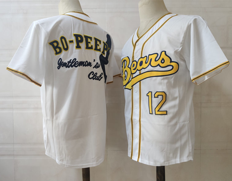 Mens The Bad News Bears #12 Tanner Boyle 2005 Little Bo Peeps Retro White Yellow Baseball Jersey
