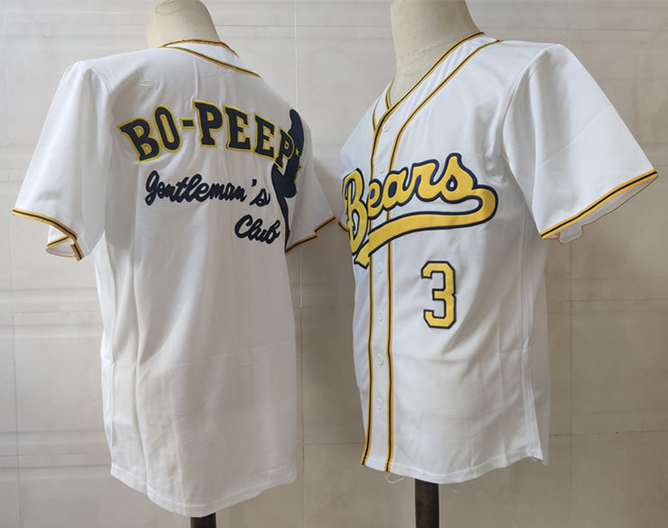 Mens The Bad News Bears #3 Kelly Leak 2005 Little Bo Peeps Retro White Yellow Baseball Jersey