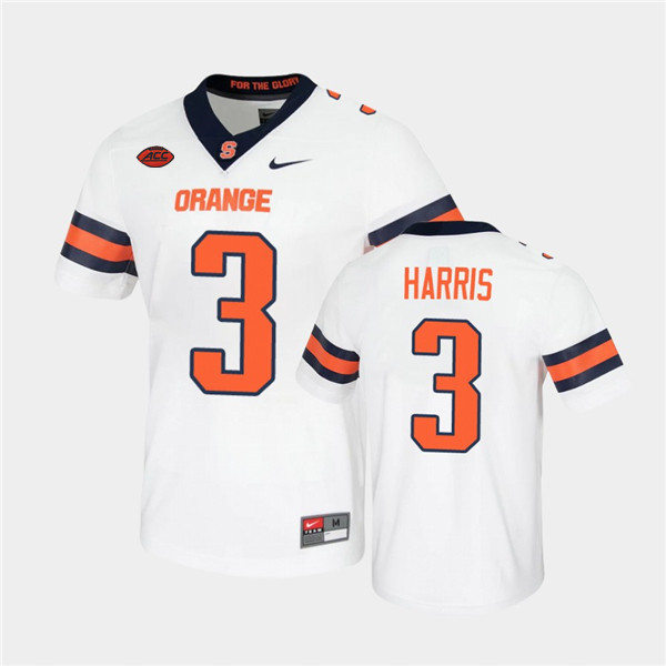 Mens Syracuse Orange #3 Taj Harris Nike White College Football Game Jersey