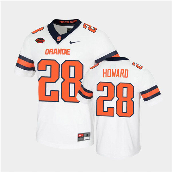 Mens Syracuse Orange #28 Jarveon Howard Nike White College Football Game Jersey