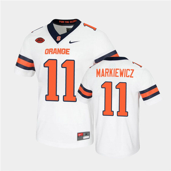 Mens Syracuse Orange #11 Dillon Markiewicz Nike White College Football Game Jersey