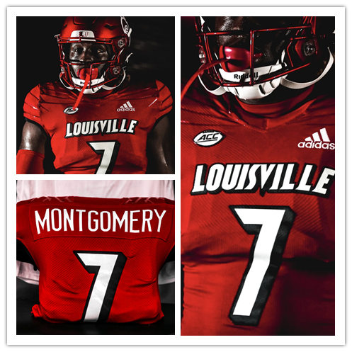 Mens Louisville Cardinals #7 Monty Montgomery Adidas 2021 All Red College Football Game Jersey