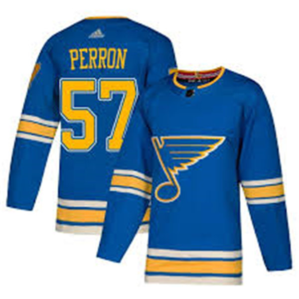 Mens St. Louis Blues #57 David Perron adidas Blue Alternate Jersey