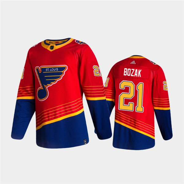 Mens St. Louis Blues #21 Tyler Bozak adidas 2021 Red Blue Reverse Retro Jersey