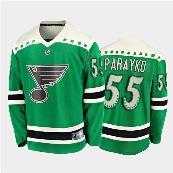 Mens St. Louis Blues #55 Colton Parayko adidas 2021 Green St. Patrick's Day Jersey