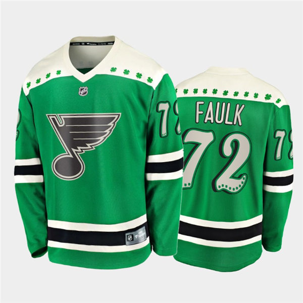 Mens St. Louis Blues #72 Justin Faulk adidas 2021 Green St. Patrick's Day Jersey