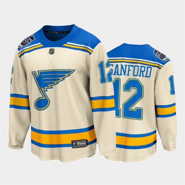 Mens St. Louis Blues #12 Zach Sanford adidas Cream 2022 Winter Classic Edition Jersey