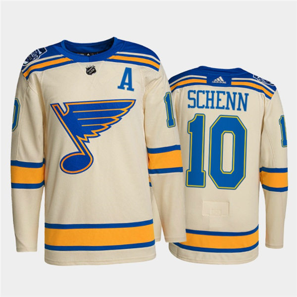Mens St. Louis Blues #10 Brayden Schenn adidas Cream 2022 Winter Classic Edition Jersey
