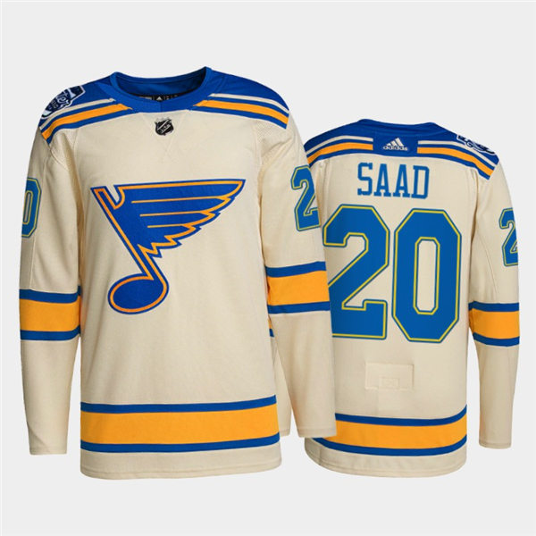 Mens St. Louis Blues #20 Brandon Saad adidas Cream 2022 Winter Classic Edition Jersey