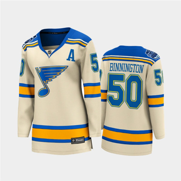 Women St. Louis Blues #50 Jordan Binnington adidas Cream 2022 Winter Classic Jersey