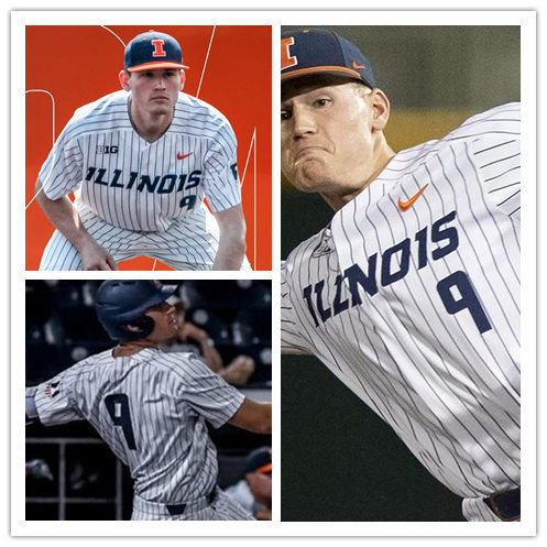 Mens Illinois Fighting Illini #9 Bren Spillane Nike White Pinstripe College Baseball Game Jersey