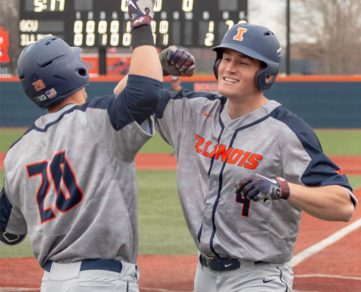 Mens Youth Illinois Fighting Illini Custom Nike Grey with Strip Baseball Game Jersey