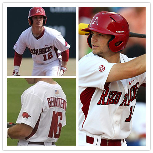 Mens Arkansas Razorbacks #16 Andrew Benintendi Nike White with Cardinal College Baseball Jersey