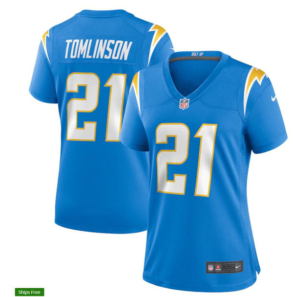 Womens Los Angeles Chargers Retired Player #21 LaDainian Tomlinson Stitched Nike Powder Blue Jersey
