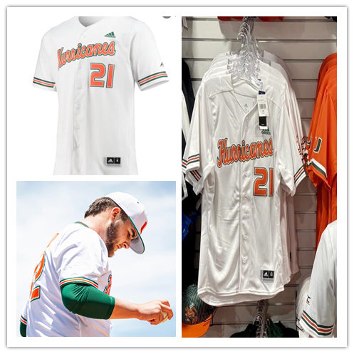 Mens Miami Hurricanes #21 Slade Cecconi Adidas 2021 White Hurricanes College Baseball Game Jersey