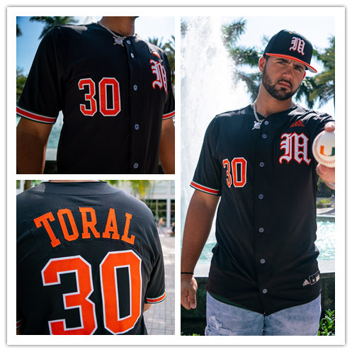 Mens Miami Hurricanes #30 Alex Toral Adidas 2020 Black College Baseball Jersey