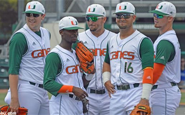 Mens Miami Hurricanes Custom Ryan Braun Yasmani Grandal Zack Collins Bryan Garcia Mike Fiore Adidas 2015 White with Strip Baseball Jersey