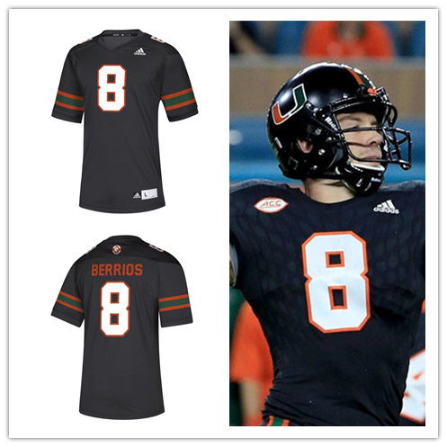 Mens Miami Hurricanes #8 Braxton Berrios Adidas 2020 Black College Football Game Jersey