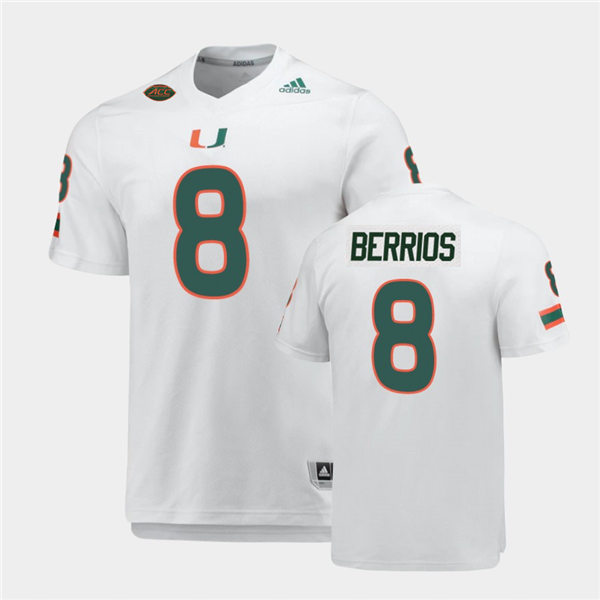 Mens Miami Hurricanes #8 Braxton Berrios Adidas White College Football Game Jersey