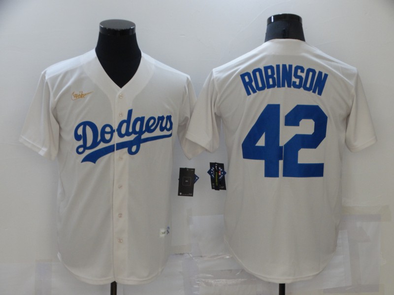Mens Los Angeles Dodgers #42 Jackie Robinson Nike Cream Cooperstown Jersey