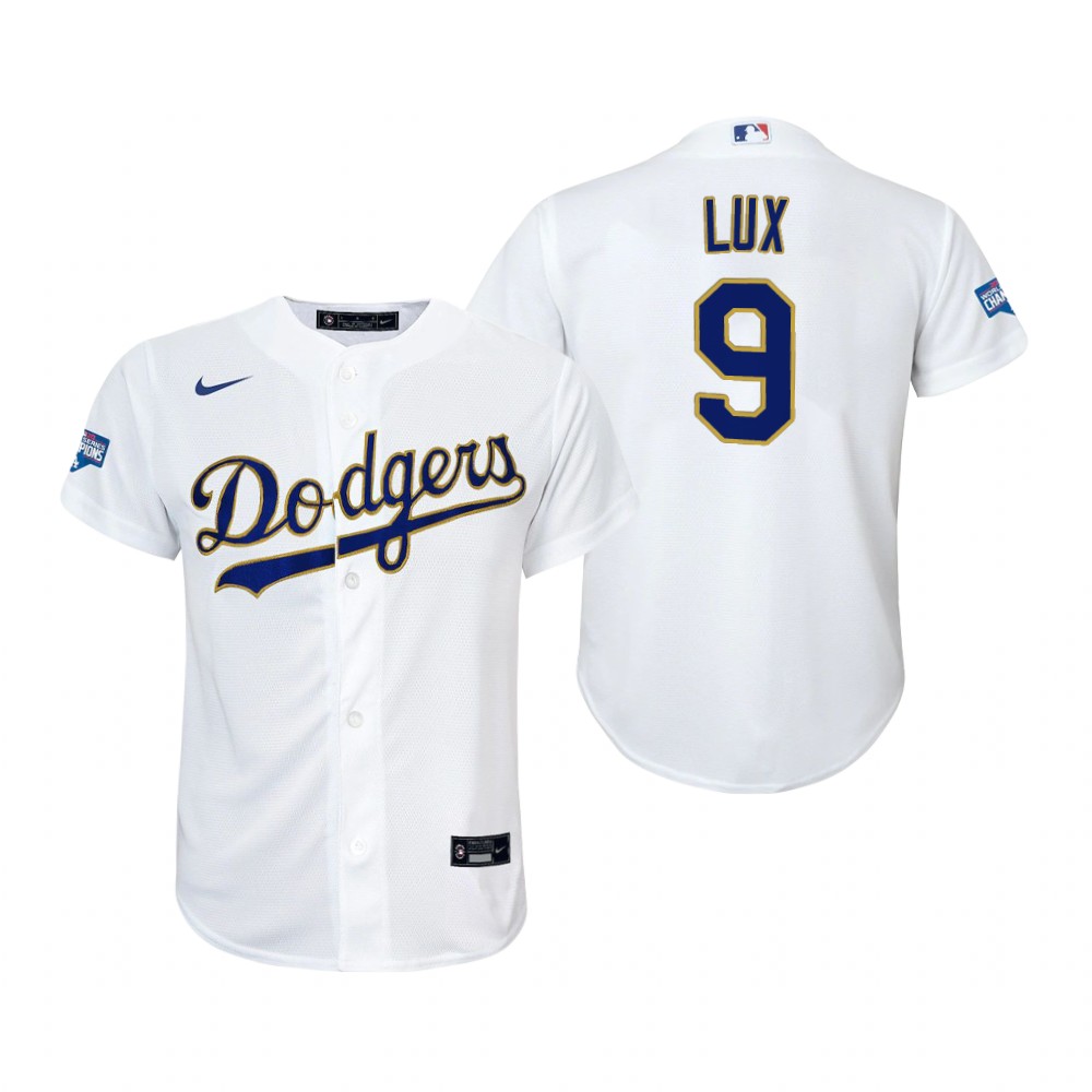 Youth Los Angeles Dodgers #9 Gavin Lux Nike White Gold 2021 Gold Program Jersey