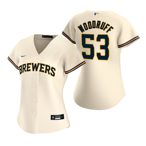 Womens Milwaukee Brewers #53 Brandon Woodruff Nike Cream Home Jersey