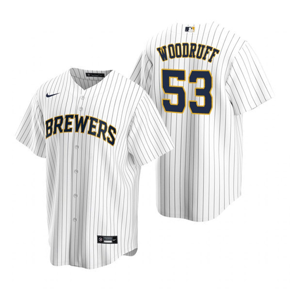 Youth Milwaukee Brewers #53 Brandon Woodruff Nike White Pinstripe Alternate Jersey