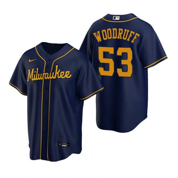 Youth Milwaukee Brewers #53 Brandon Woodruff Nike Navy Alternate Jersey