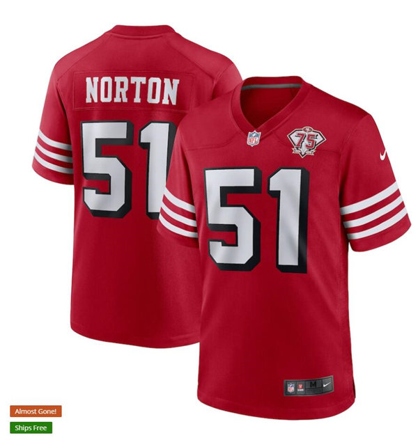 Mens San Francisco 49ers Retired Player #51 Ken Norton Jr. Nike Scarlet Retro 1994 75th Anniversary Throwback Classic Limited Jersey