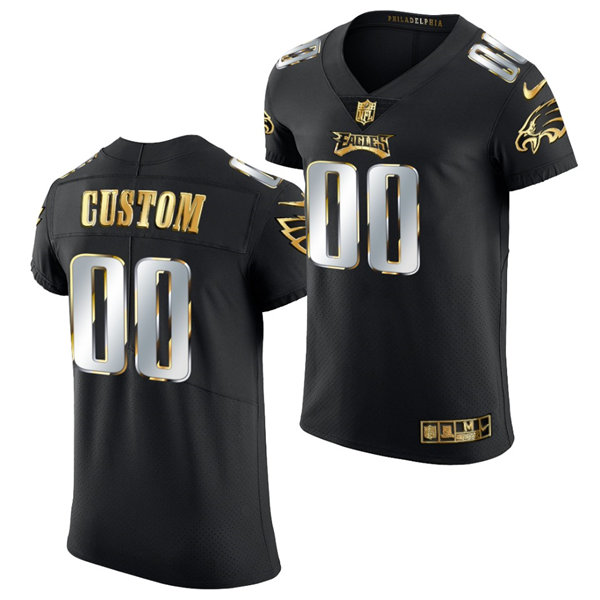 Mens Philadelphia Eagles Custom Jalen Hurts Brian Dawkins Jerome Brown Fletcher Cox Nike Black White Golden Edition Jersey