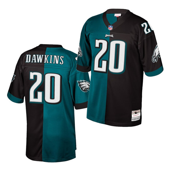 Mens Philadelphia Eagles #20 Brian Dawkins Mitchell & Ness Black Midnight Green Two Tone Split Jersey