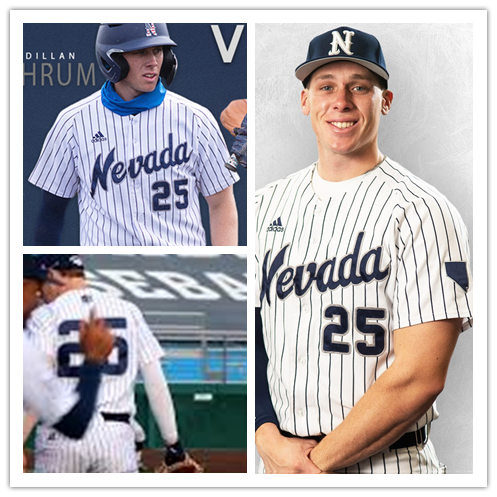 Mens Nevada Wolf Pack #25 Dillan Shrum Adidas White Pinstripe College Baseball Game Jersey