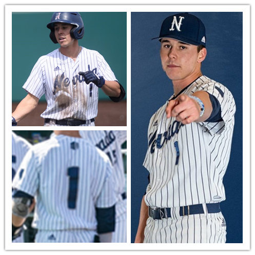 Mens Nevada Wolf Pack #1 Tyler Bosetti Adidas White Pinstripe College Baseball Game Jersey